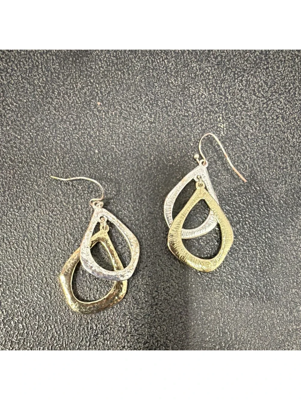 Two Tone Layered Teardrop Dangle Earrings Gold & Silver Tone Modern Statement